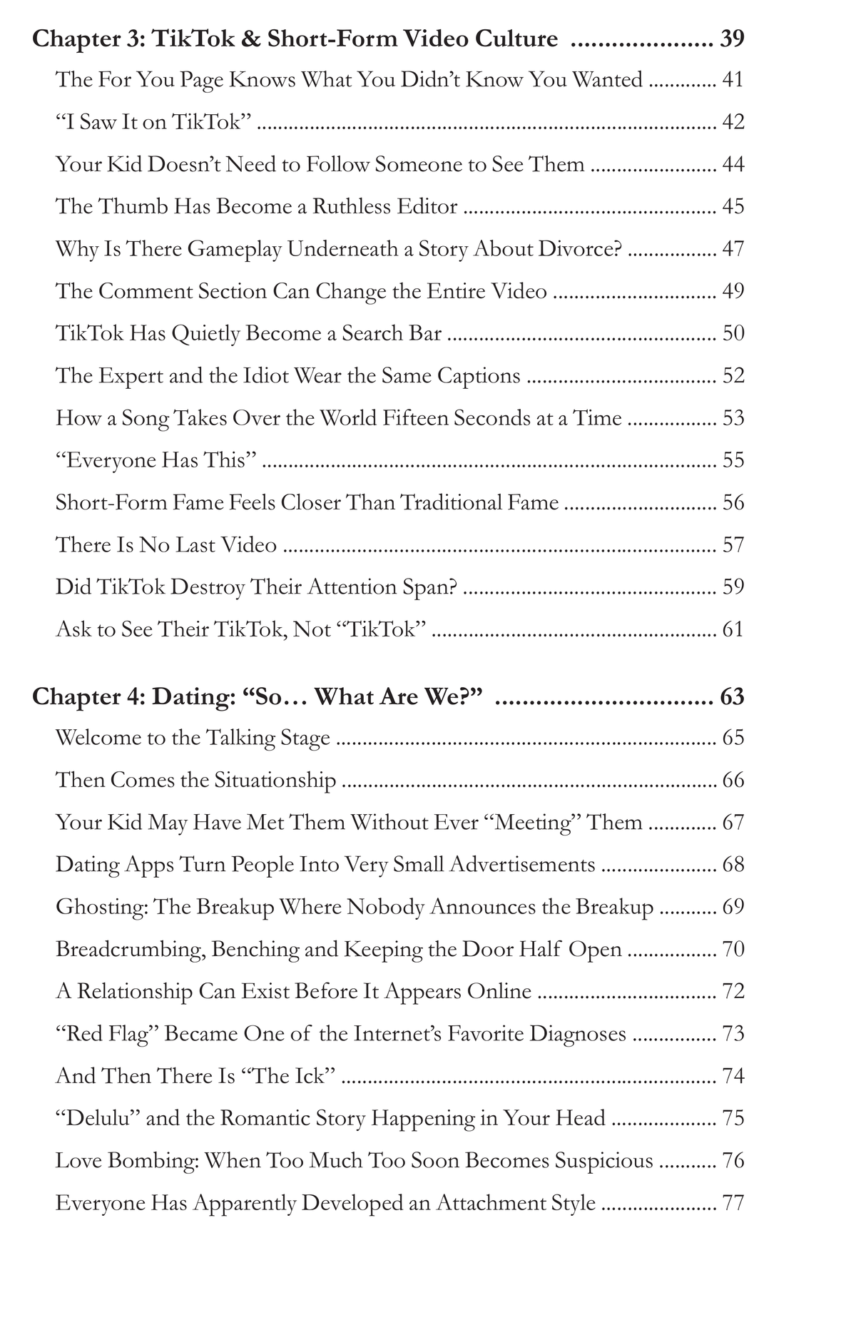Table of contents page