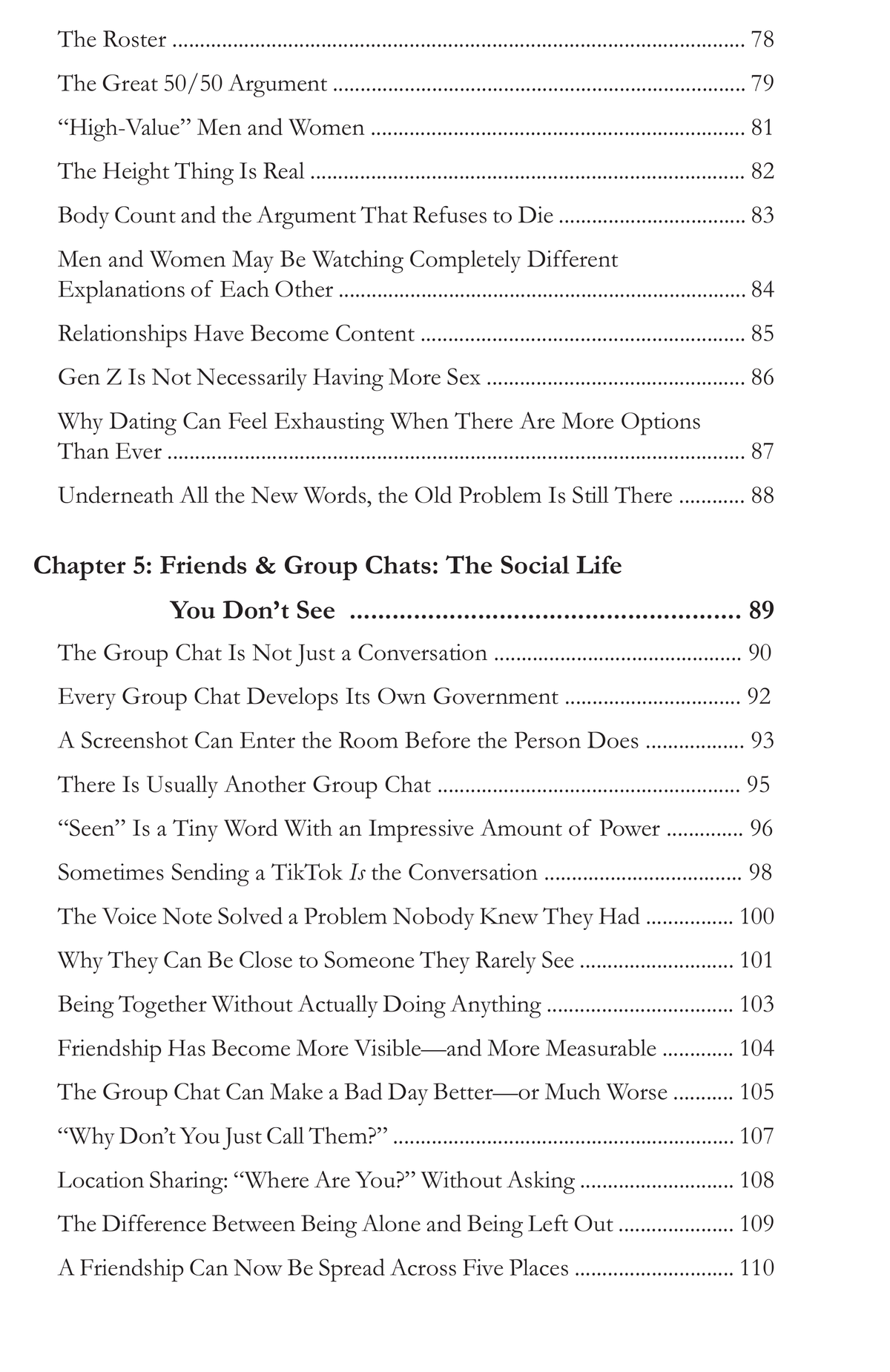 Table of contents page