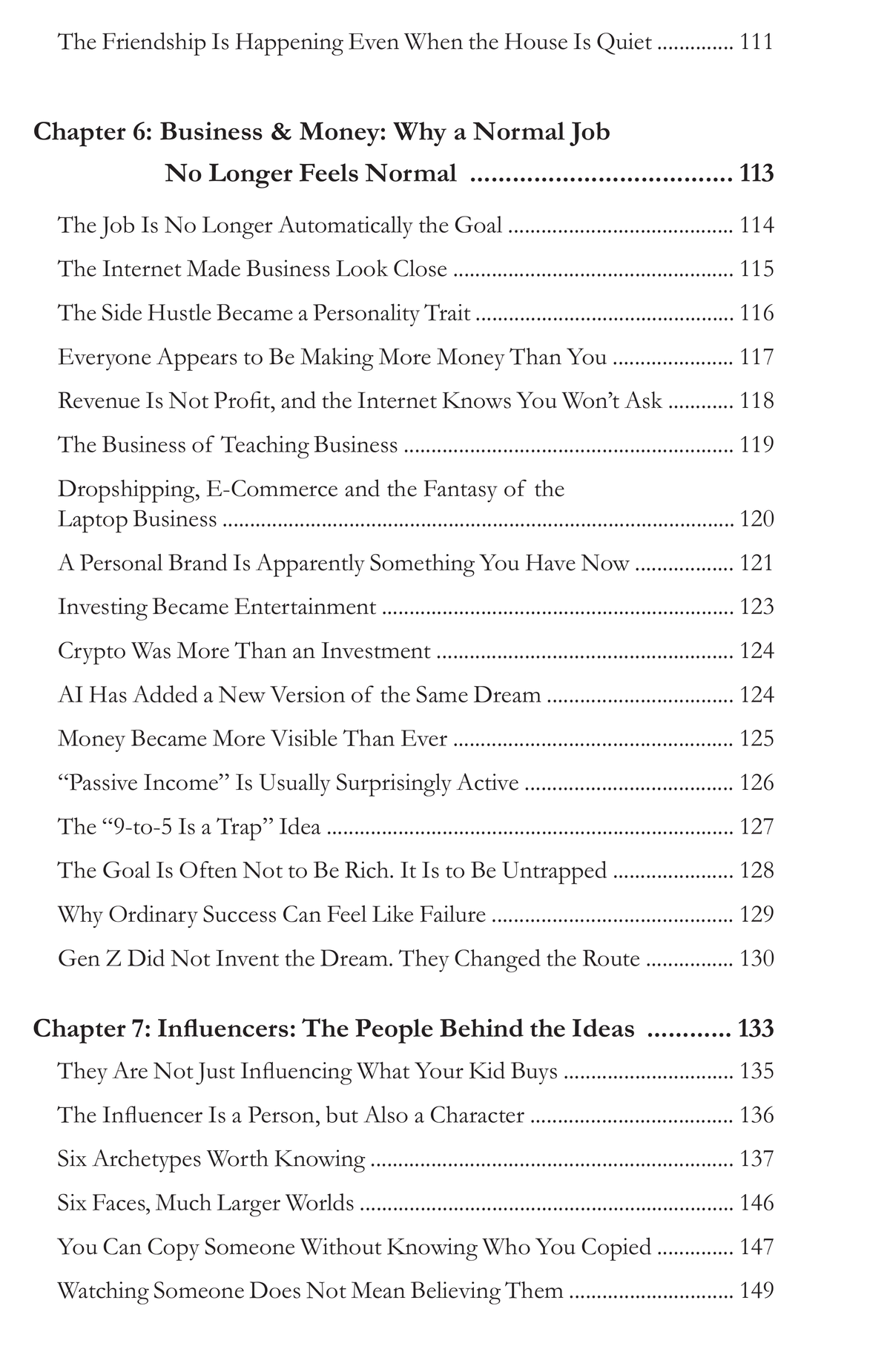Table of contents page