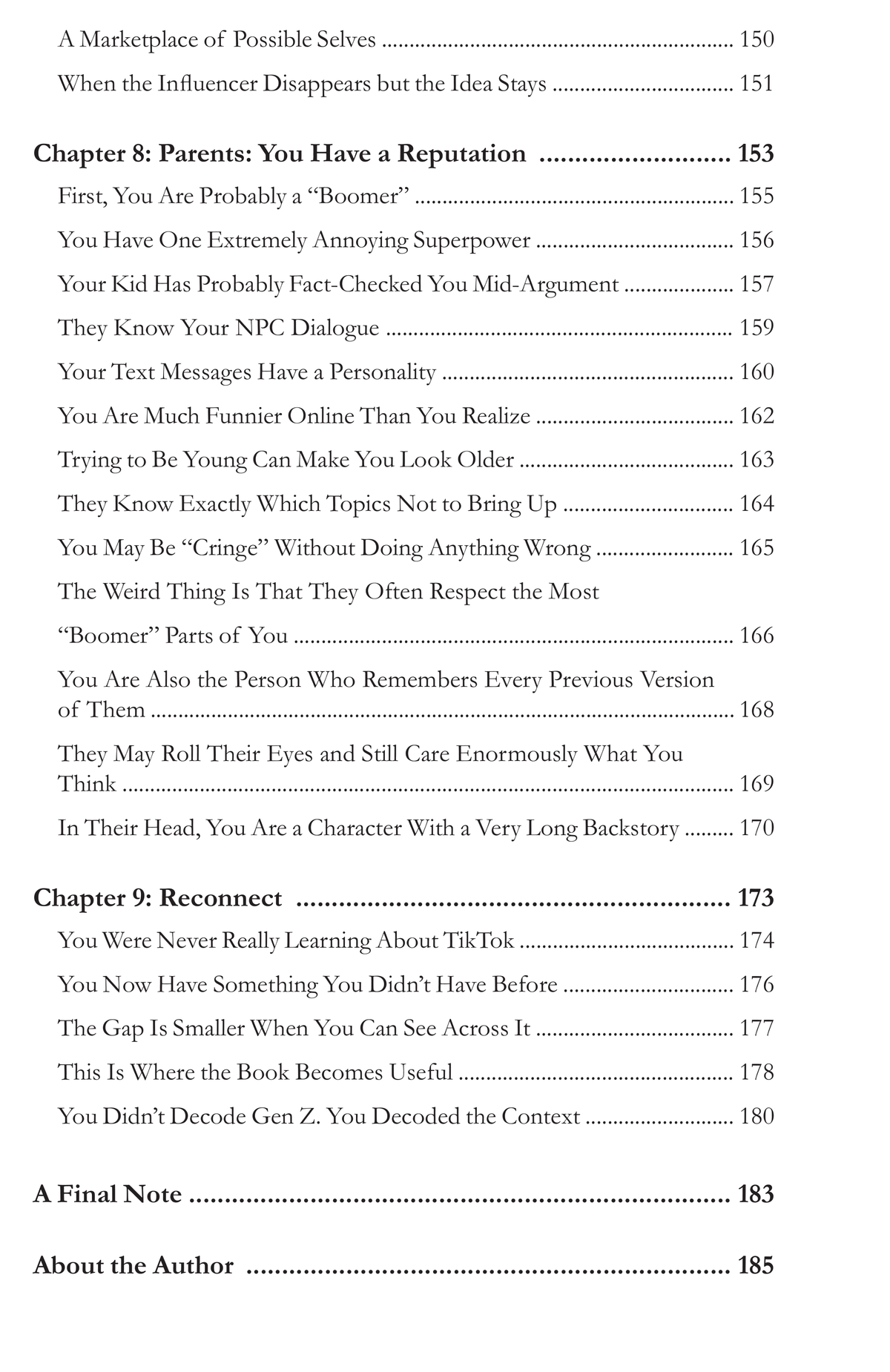 Table of contents page